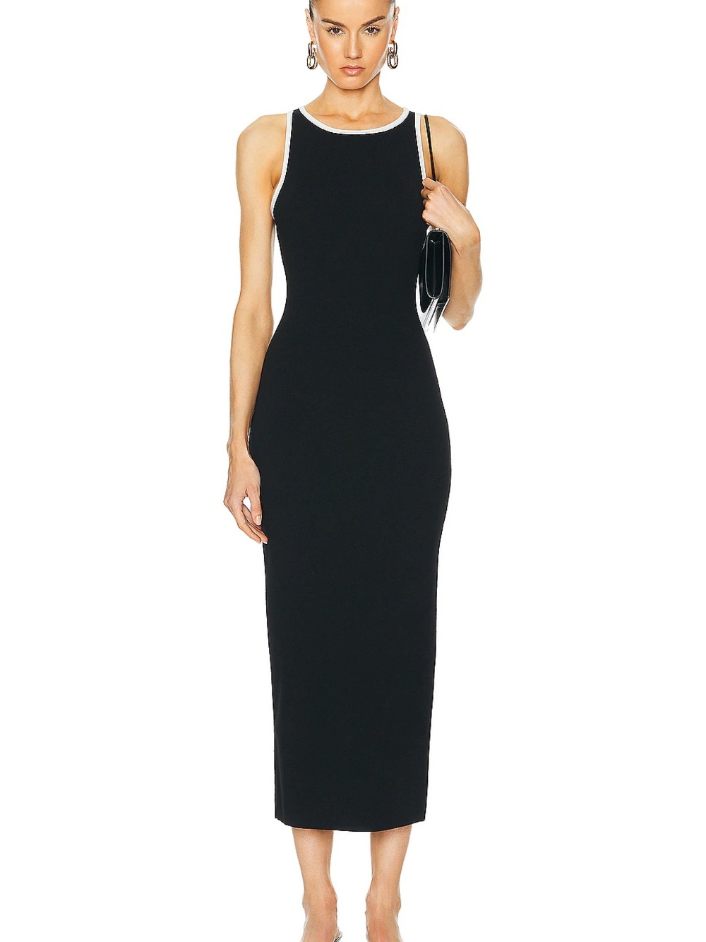 L'Academie Black Midi Tank Dress with White Trim